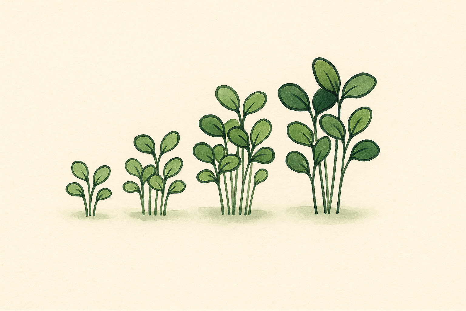 fresh green microgreen sprigs arranged like small rounded blocks of different heights