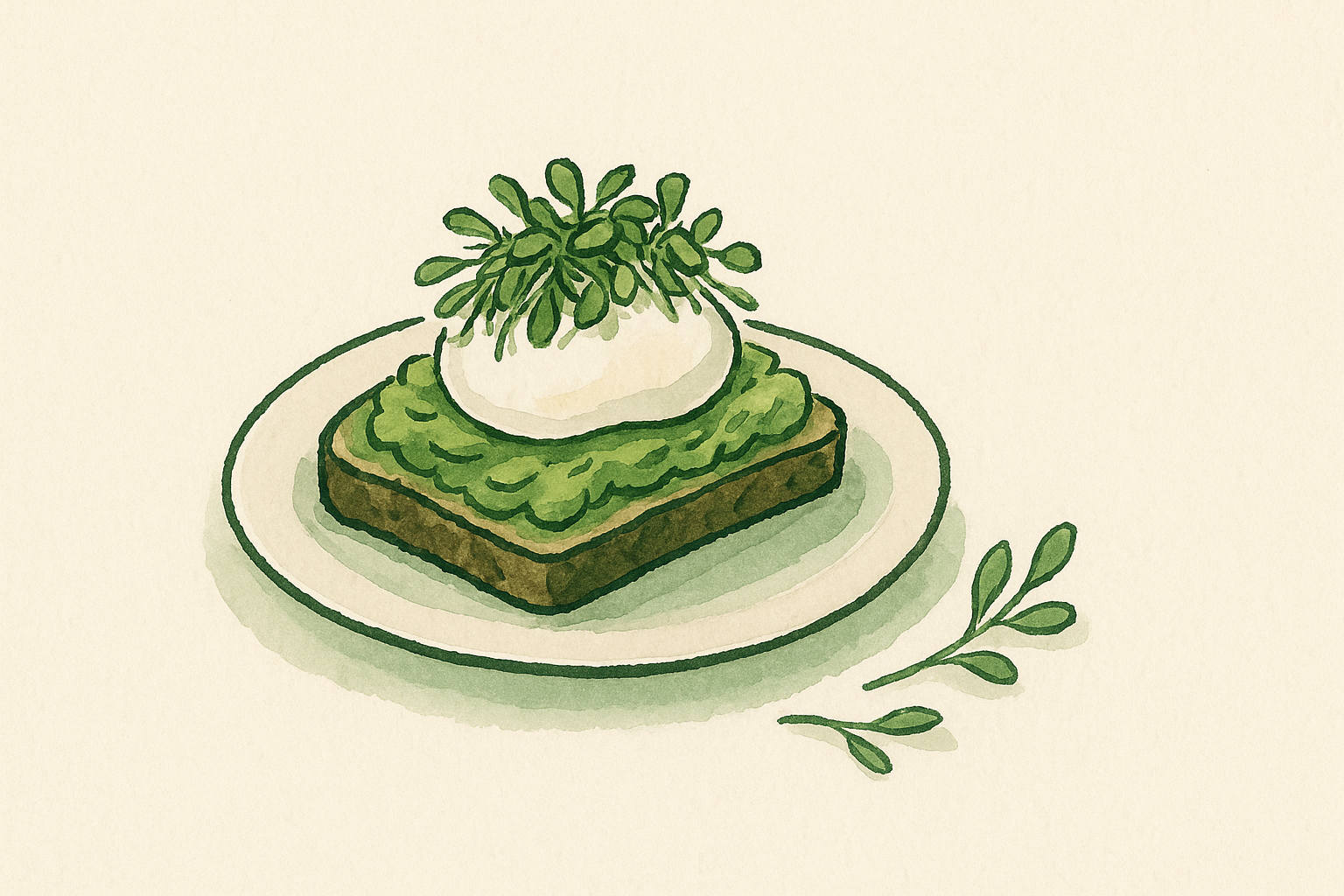 avocado toast topped with fresh green microgreens and a soft egg