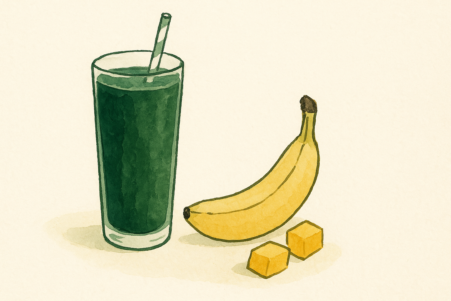 A tall glass of green spirulina smoothie with fruit