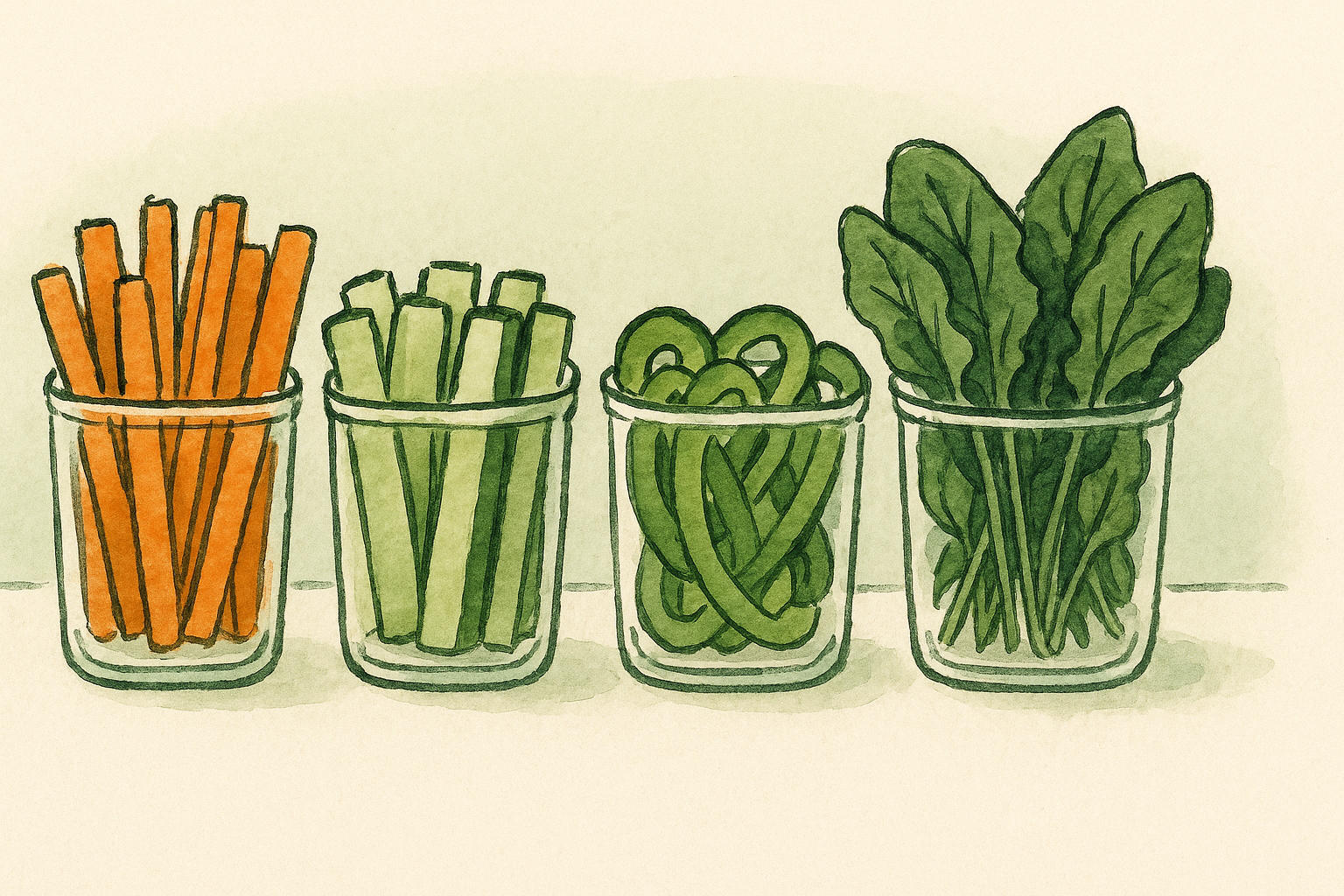 clear containers of washed chopped vegetables ready to grab