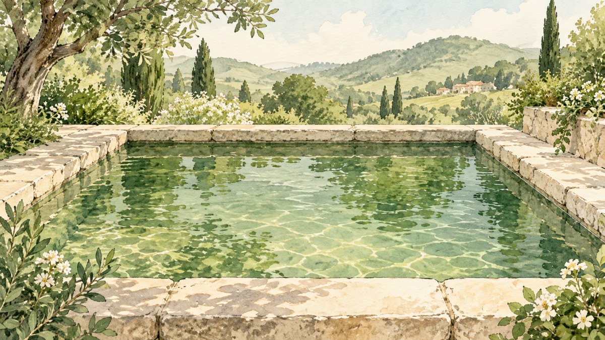 A clean shallow pond of fresh green water where spirulina is grown
